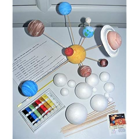 Make Your Own Solar System Model Kit ~ 12 Mixed Sized Polystyrene Spheres / Balls 2cm to 7cm Diameter with Wooden Rods Paints Brush School Projects Cover
