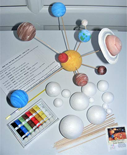 Make Your Own Solar System Model Kit 12 Mixed Sized Polystyrene Spheres Balls 2cm To 7cm Diameter With Wooden Rods Paints Brush School Projects