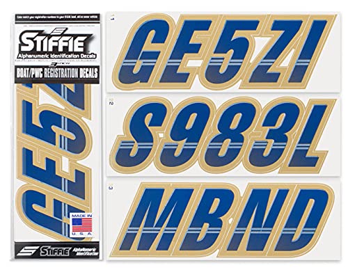 Image of STIFFIE Techtron Navy /Gold 3 inch Boat & PWC Registration Decals • Numbers Letters Stickers