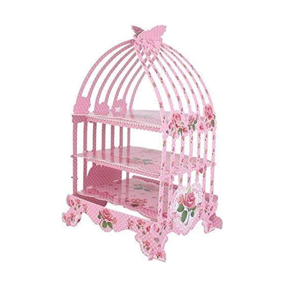 Support à cupcakes cage à oiseau rose aux finitions fer forgé