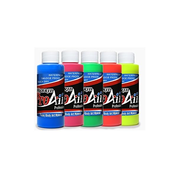 Face Painting Makeup - ProAiir Water Resistant Makeup - Set of 5 Fantastic Fluorescents - 1 oz (30ml)