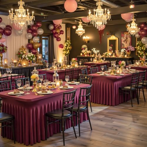 Image of Outpain 6ft Spandex Table Cloth for Standard Folding Tables-6Pack Burgundy Table Cloth Table Protector for Party, Wedding, Cocktail, Banquet, Festival