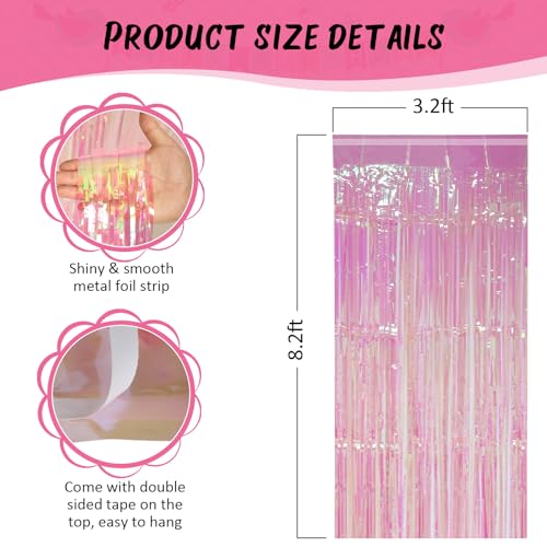 Image of Accevo 3Pack Neon Pink Party Streamers 3.2x8.2 Feet Metallic Foil Fringe Curtains Tinsel Streamers Party Decor Photo Booth for Baby Shower Birthday Wedding Christmas Valentine's Day Party Decorations