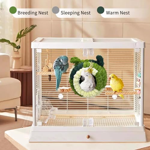 Image of Hamiledyi Bird Nest Warm Snuggle Hut Bird Bed Fluffy Bird Sleeping Bed Parrot Nest Hammock Bird Shed Hut House Plush Snuggle Bird Hammock for Parakeets Cockatiels Conures Lovebirds (Green, Large)