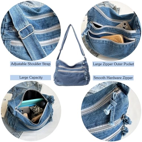 Bolso Denim unisex casual con bolsillos y correa miniatura 6