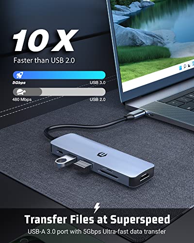 USB C Hub, HOPDAY 6 in 1 USB C Adapter for MacBook Air/Pro, Dual Display 4K HDMI Docking Station (USB A 3.0, 100w PD - Image 2