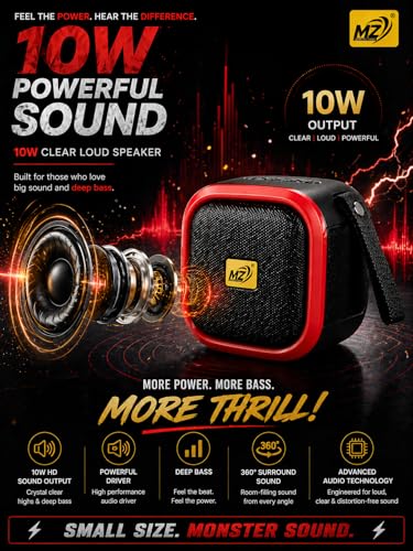 Image of 10W Wireless Bluetooth Speaker with Deep Bass, TWS Function, Type-C Fast Charging, 3-5 Hours Playtime, Portable Mini Speaker with FM /USB /TF Card Support & Bluetooth 5.0 (RED)