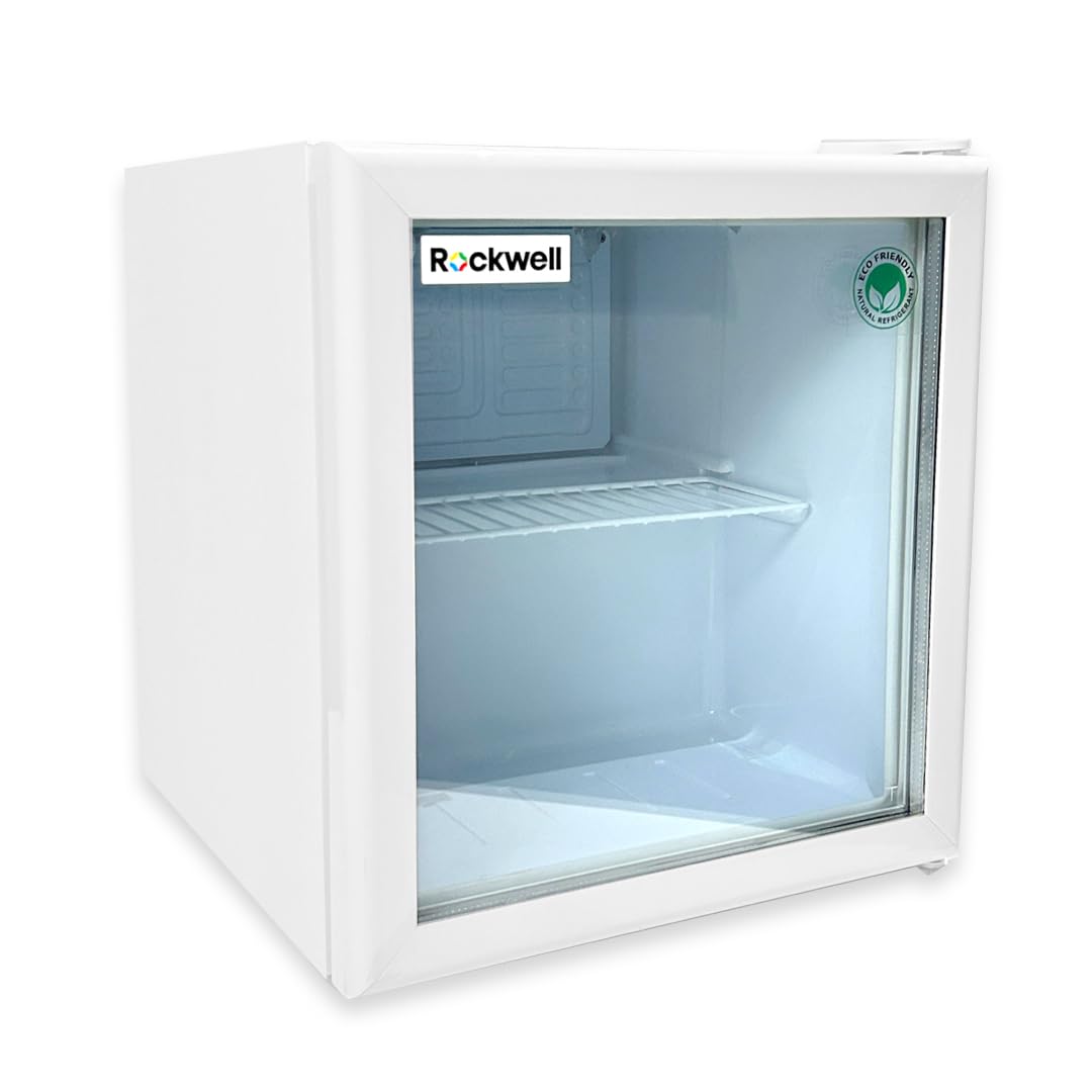 ROCKWELL 47L Visi Cooler, Glass Door, White, 4 Year Warranty | LED Lighting, Energy Efficient, Auto-Defogging Glass, 4 Year Warranty, Ideal for Homes, Offices & Hotels