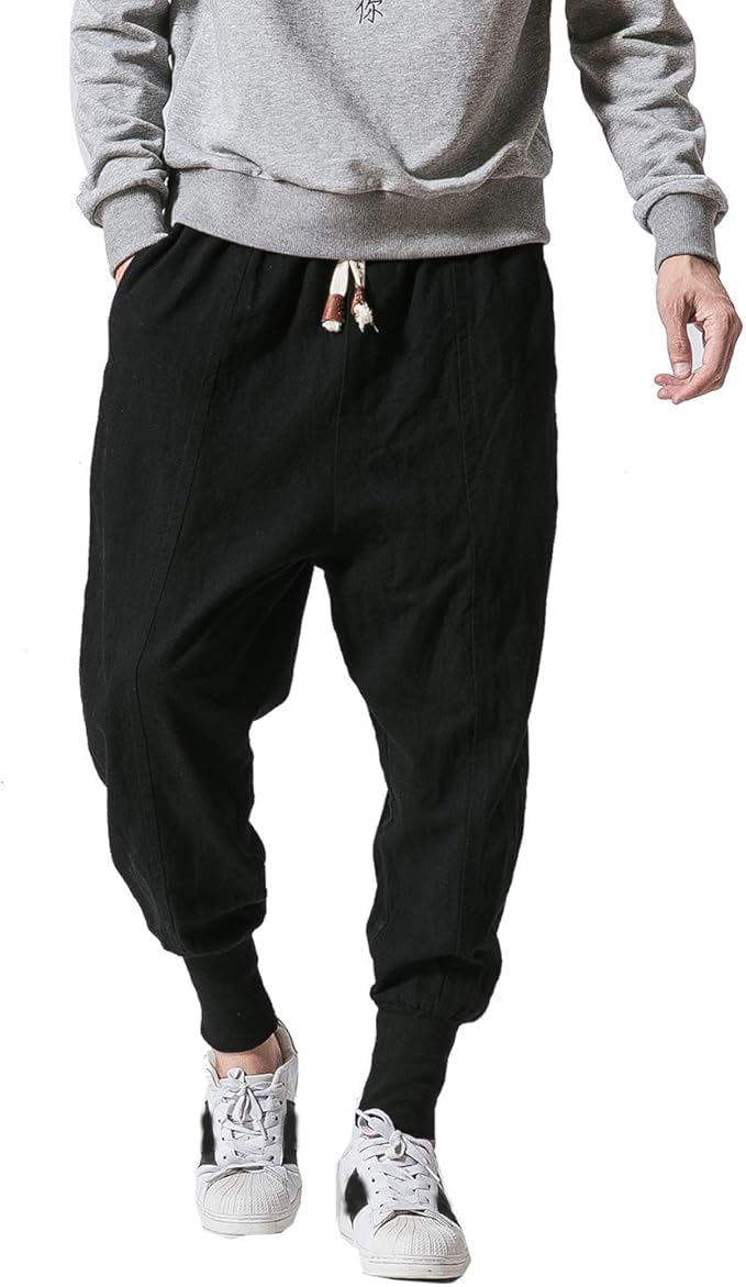 Seidarise Men's Joggers Sweatpants Harem Jogger Pant Long Sports Pants, Black, Large