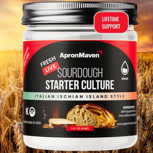 Apron Maven Fresh Live Sourdough Starter Culture - 1 Ounce - Italian Ischia Island Style Sourdough - Fruity Notes for Pastries, Focaccia, Enriched Doughs