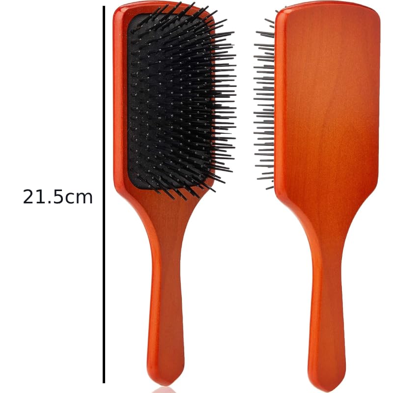 Cepillo de Pelo de Madera con Púas de Plástico Redondeadas Antitirones, Antiestático, Ideal para Desenredar, Masajear Cuero Cabelludo y Cuidar Cabello Liso, Rizado o Fino, 21,5 cm