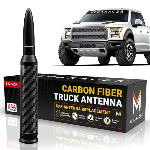 Carbon Fiber 50 Cal Bullet Antenna for Truck | Ford F150 RAM Silverado 1500 GMC Sierra Jeep Wrangler Tundra & More | Antena para Carro | Car Antenna Replacement | Truck Accessories | 5.5 Inch