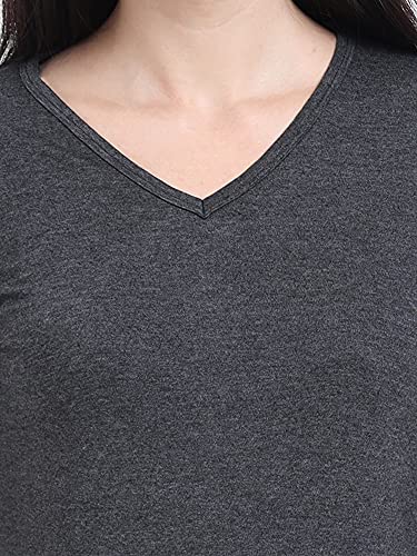 Image of FLEXIMAA Women's Cotton Plain V Neck Full Sleeve T-Shirt