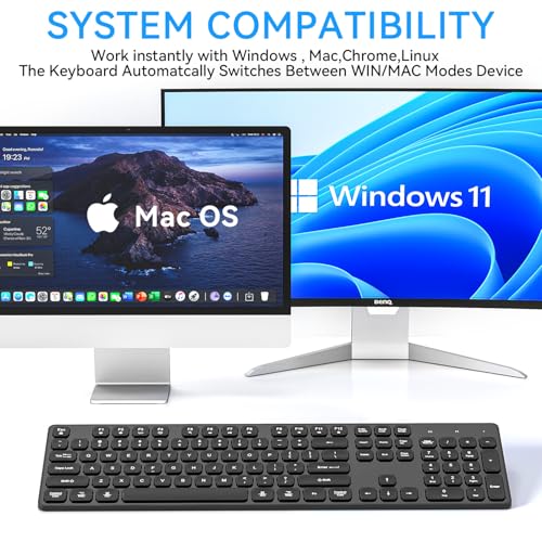 Image of Rechargeable Wireless Keyboard for Mac and Windows, Ultra Slim 2.4GHz Full-Size Keyboard with Low-Profile Quiet Keys, Compatible with PC, Laptop, Windows 11 /10 /8 /7 (Black)