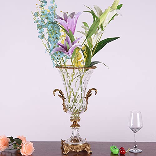 Trofee-Vormige Kristallen Glazen Bloemenvaas, Vintage Koperen Ingelegde Tulpenvaas, Woonkamer Studie Eettafel Licht Luxe Decoratie, Uniek Cadeau - Afbeelding 6