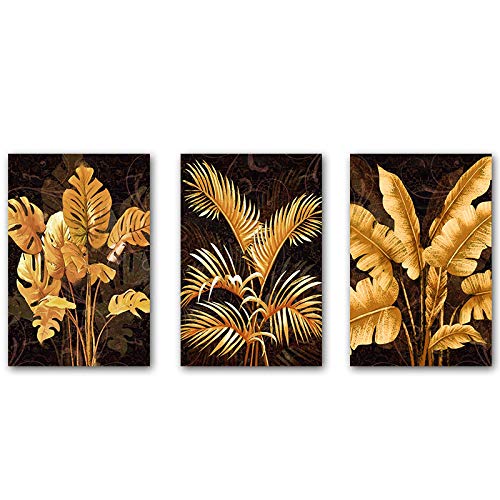 Affiche de feuille de plante dorée 40x50cm triptyque chic pour salon