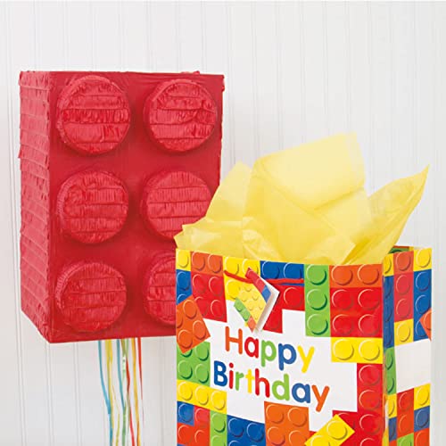 Vibrant Red Building Blocks 3D Pull String Pinata (25cm x 38cm) 1 Piece - Perfect Party Game & Decoration