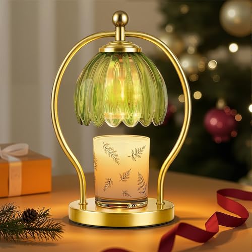 COTTHOS Candle Warmer Lamp Dimmable Candle Warmer with Timer Vintage Candles Wax Warmers for Jar Candles Christmas Birthday Gifts for Women Mom Home Decor for Bedroom Living Room Gold Green