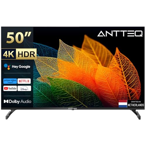 Antteq S50 Smart TV 50 inch 4K UHD met HDR, Television Voice Assistance, YouTube, WiFi, Play Store, Netflix, 3 x HDMI, Triple Tuner