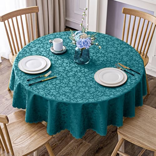 Image of Smiry Round Table Cloth, Waterproof Heavy Duty Vinyl Tablecloths, Wipeable Washable Table Cover for Kitchen and Dining Room (Emerald Green, 60 inch Round)