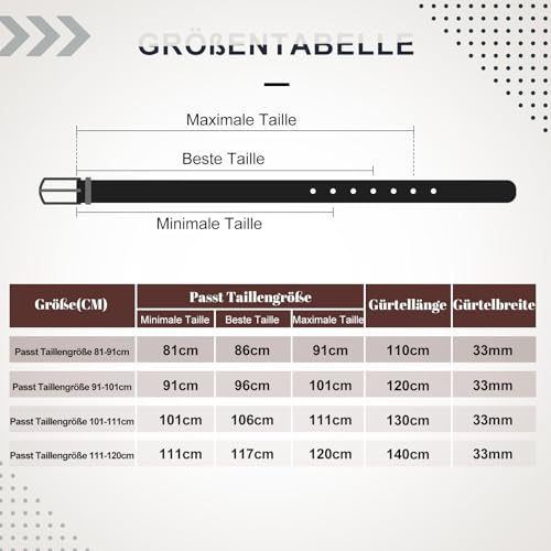 VONMELLI Ledergürtel Herren Leder Gürtel für Business, Freizeit Golf Jeans Hosen 35mm Breit Schwarz