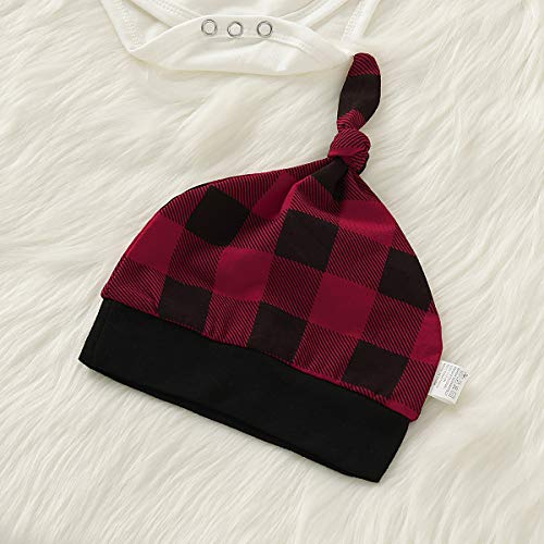 Tabpole Pasgeboren Baby Jongens Gentlement Suit Romper Rood Geruite Broek Hoed Kerst Outfits Set - Afbeelding 6