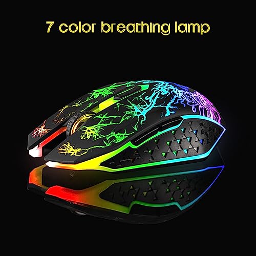 VEGCOO Gaming Maus Kabellose Mouse Gaming Silent Optical Sensor mit 1600/1200/800 DPI PC Maus Gaming mit 7 Lichtmodellen (schwarz)