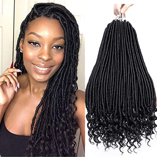 18inch 6 Packs/Lot Straight Faux Locs Crochet Hair With Curly Ends Dreadlocs Goddess Locs Crochet Braids Synthetic Crochet Braiding Hair Extension (1B)…