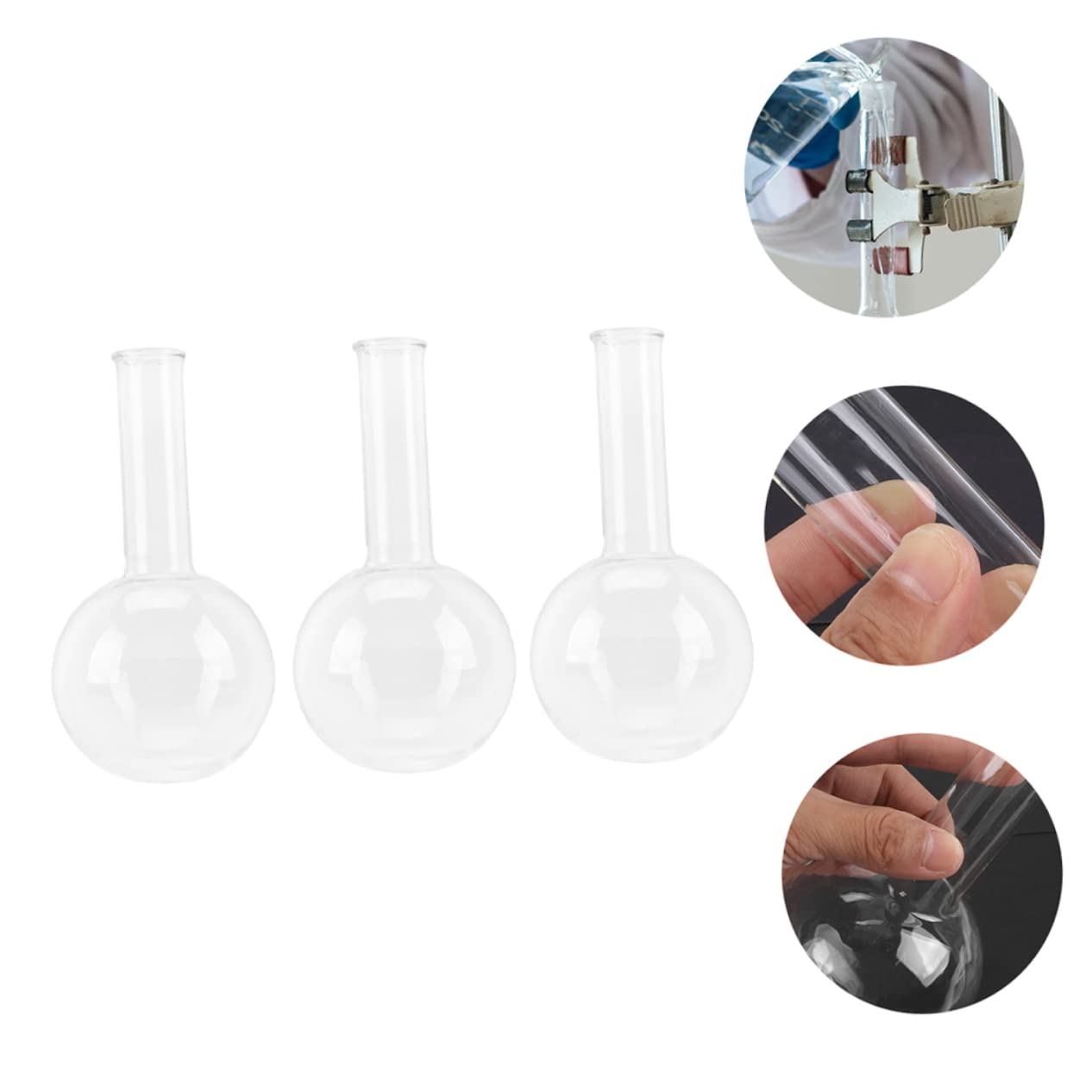 ULTECHNOVO 3 Piezas Matraces De Laboratorio De Fondo Plano Transparentes Para Ebullición Matraces De Vidrio Para Experimentos Para Uso Laboratorio