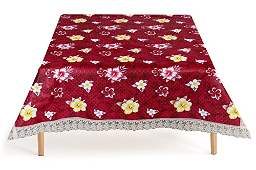 Image of The Furnishing Tree Waterproof Square Shaped Upto 6 Seater Printed Dining Table Cover Size 72x72 inches with White Border Lace