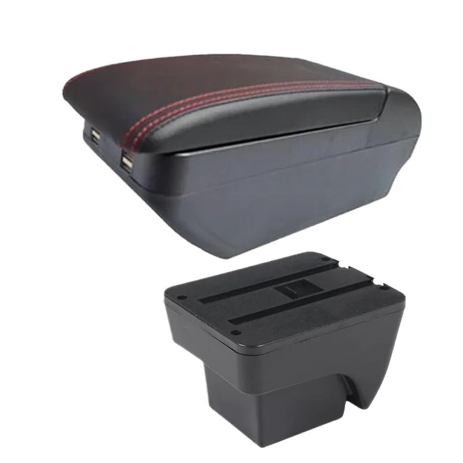 AWGNTQQ Car Armrests For SEAT For ARONA Car Armrest Modification Multifunctional Double-layer Storage Box With USB Charging Accessori(H Black Red 4 USB)
