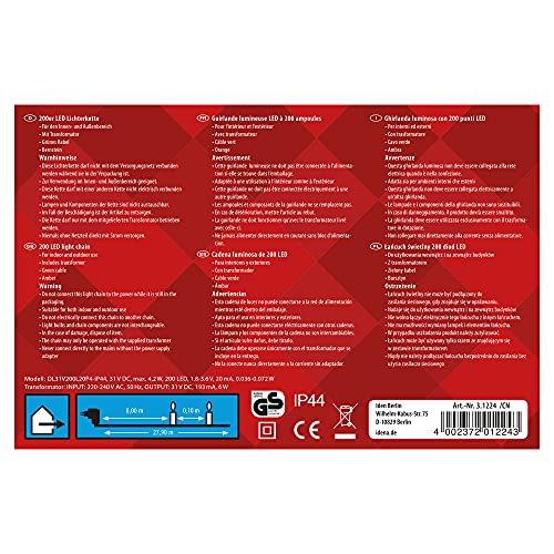 Idena 31224 - LED lichtketting met 200 LED in barnsteenkleuren, met 8 uur timer functie en transformator, ca. 27,9 m lang, binnen en buiten, voor feesten, Kerstmis, decoratie, bruiloft - Image 3