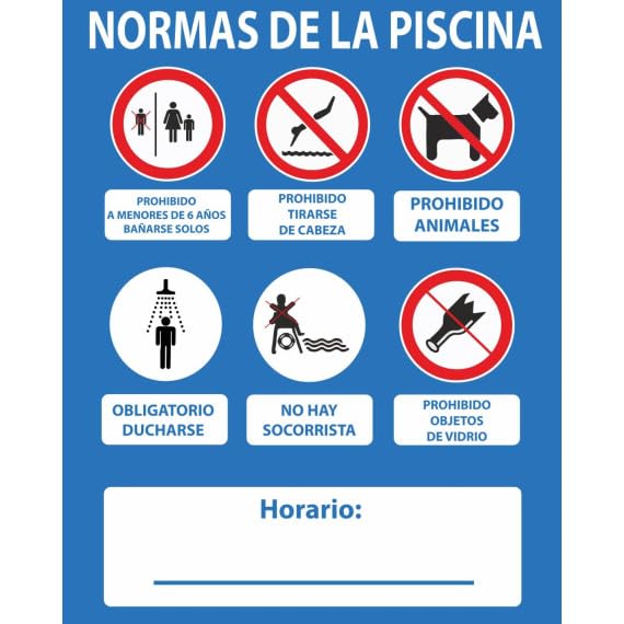 Señales de obligación "Normas de La Piscina", No hay socorrista SEKURECO
