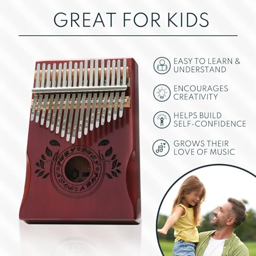 Image of UNOKKI 17-Key Kalimba Thumb Piano - Portable Mahogany Percussion Mbira Instrument - Beginner Tuning Set, Music Instruments for Kids Gifts - Cherry