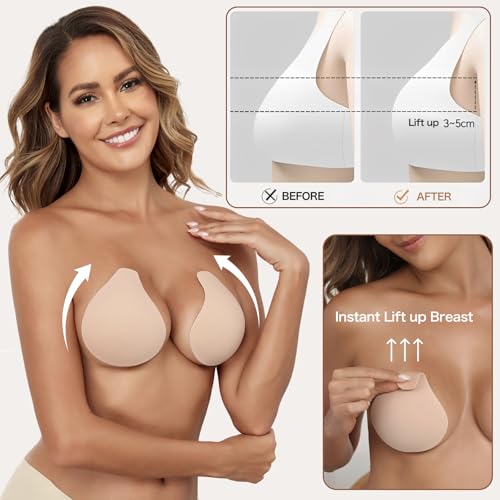 Image of Bontierie Nipple Covers Sticky Push up Bra Added Lift Seamless Ultra-Thin Pasties Women Adhesive Bras