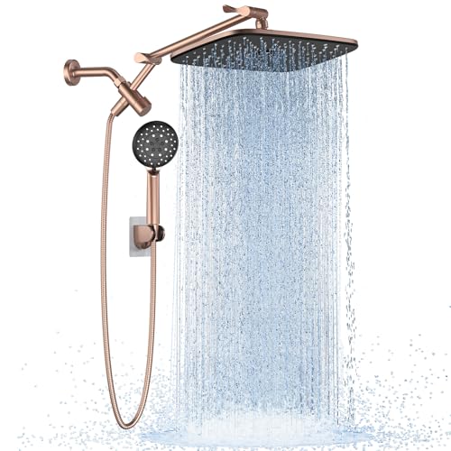 Image of Veken 11.8 inch Rain Shower Head with Handheld, High Pressure Handheld Shower with Multi Spray Modes, Rainfall Combo with Metal Extension Arm, Detachable Dual Showerhead, Bathroom Decor, Rose Gold