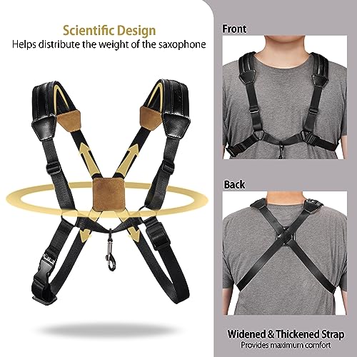 saxophone harness double shoulder adjustable sax strap with soft leather padded widened amp thickened design good comfort reduce neck stress for altotenorbaritonesoprano saxophone