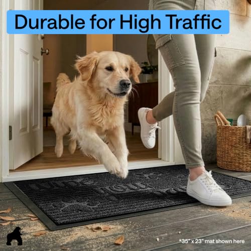 Image of GORILLA GRIP WeatherMAX Door Mat, Indoor Outdoor Use, 35x23, Black Paw