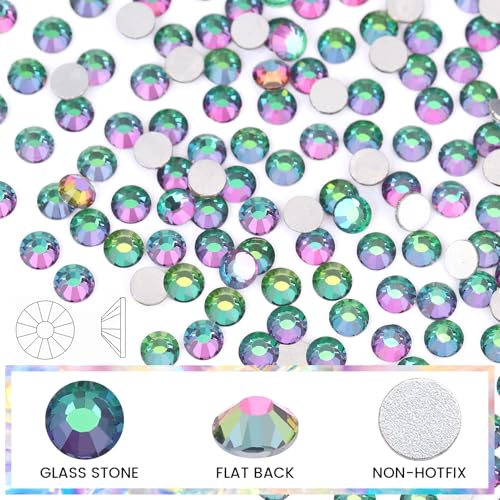 Image of Flatback Rhinestones Non Hotfix Rhinestones for Crafts Glass Nail rhinestones Nail Gems Crystals Rhinestones for Makeup Bags Shoes Decoration DIY(SS6,1440pcs,Green Flame)