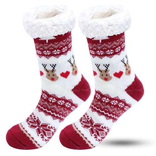 BOER Slipper Socks - Winter Ladies Non Slip Soft Cozy Fleece Lined Fluffy Knitted Warm Home Socks