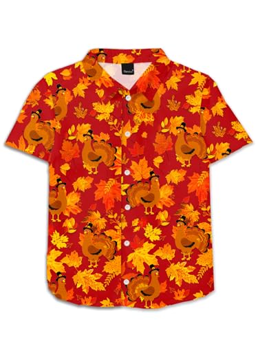 Image of Remimi Unisex Kids Halloween Shirt Boys Pumpkin Ghost Shirts Hawaii Button Up Tops 5-14 Years