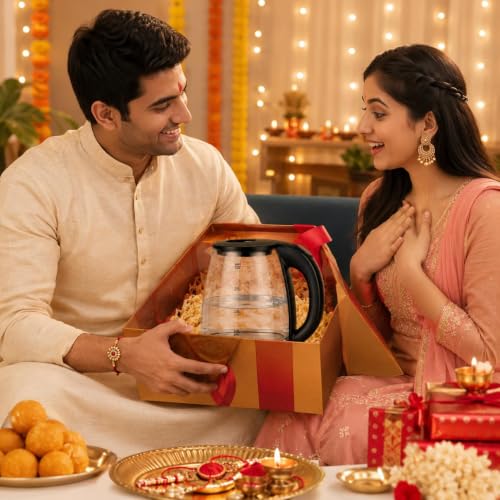 Image of 2 Litre Glass Electric Kettle with Automatic Shut-Off | Blue LED Indicator Light | 360 Swivel Base | Electric Water Boiler for Tea, Coffee & Hot Water,Best for Home,office and Gifting