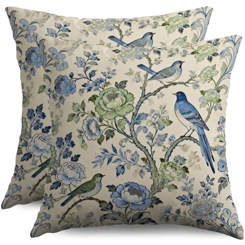 Housses coussins bleu vert Chinoiserie 16x16 lot 2, vintage decoration