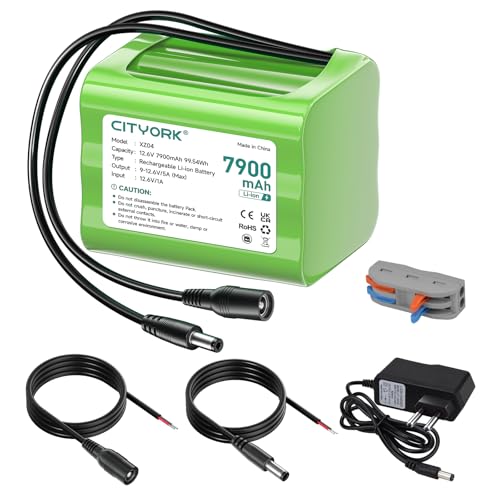 CITYORK Batería de litio recargable de 12,6 V 7900 mAh para faroles solares al aire libre, cámaras CCTV, cámaras digitales, videocámaras, reproductores de CD, dispositivos Bluetooth, radio, altavoz