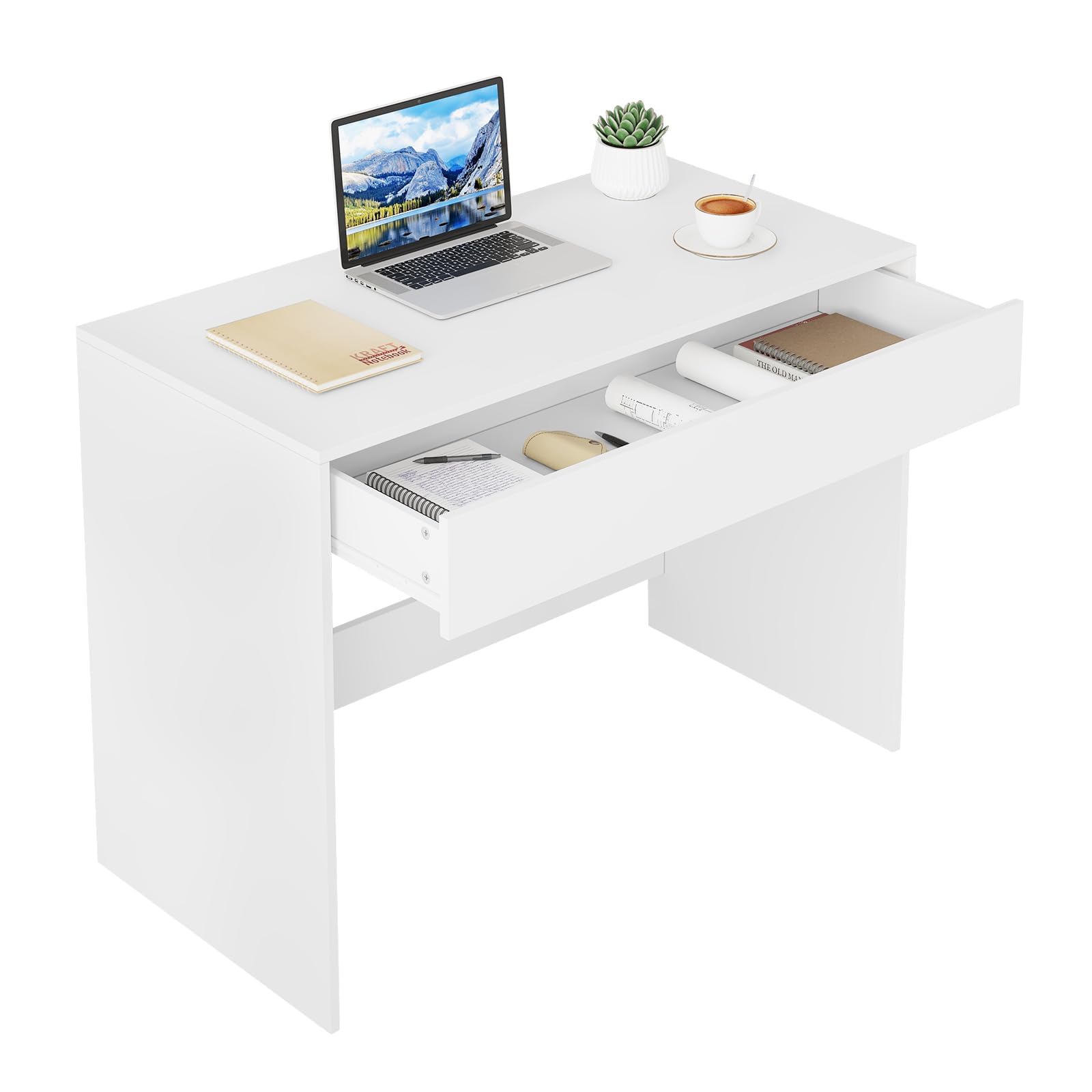 Computer Desk with Drawer, Home Office Desk 100x50x75 cm, Vanity Table with Storage, Dressing Table for Bedroom, White