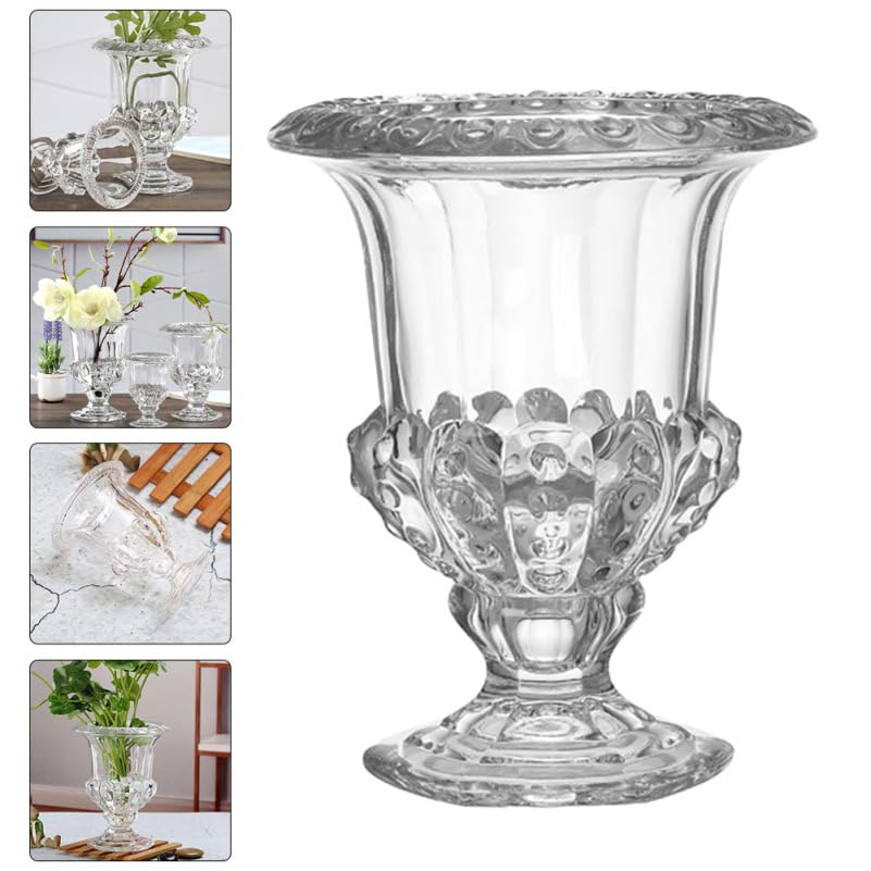 Jojofuny JarróN Transparente De Cristal Retro De 8.58X6.61X6.61In Florero Decorativo para Mesa con Porta Velas Adorno para Hogar Oficina Bodas Y Arreglos