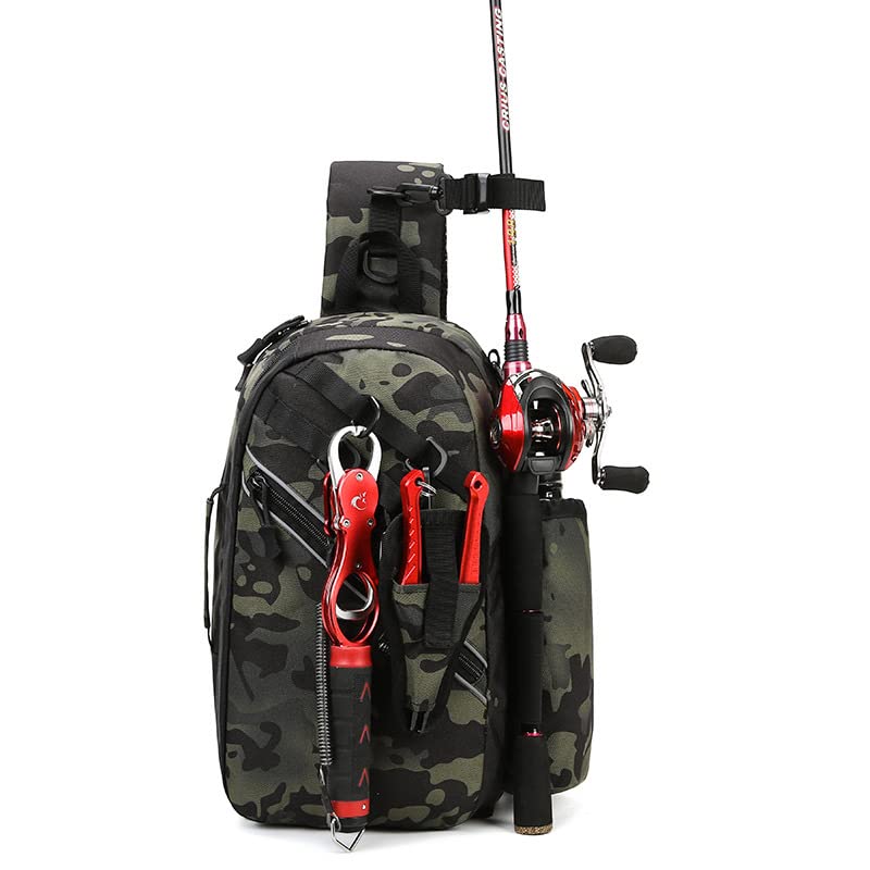 Mochila de Pesca Impermeable - Bolsa para Pesca de Hombro Multifuncional - Mochila de Pesca compacta- con Soporte para cañas de Pescar - Pesca Accesorios