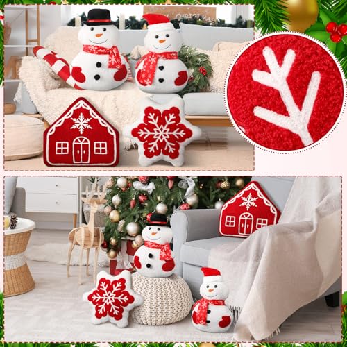 Image of HunnmingRe 4 Pcs Christmas Throw Pillows Fall Football Plush Pillows Winter Holiday Cushion Soft Decorative Cushions for Couch Bedroom Living Room Thanksgiving Xmas Decor(White,Snowman)