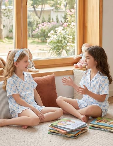 Image of Arshiner Girls Pajamas Silk Satin Pajama Set Button Pjs Ruffle Sleepwear | 2 Piece Nightwear, Silky Soft Lounge for Little & Big Kids, Ideal for Sleeping and Sleepover Party