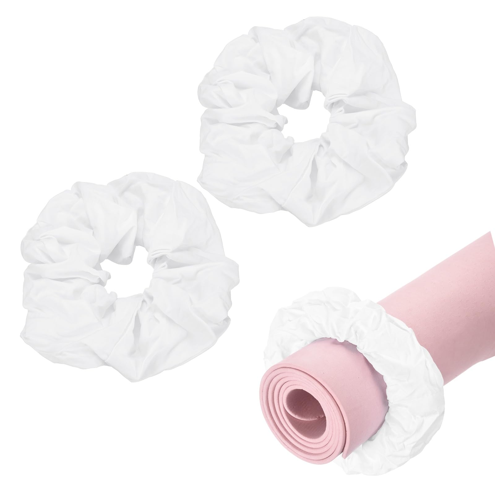 YELARXI Yoga Mat Scrunchy, Durable & Elastic Fabric Yoga Mat Strap Band Mat Holder 2 Pcs & Cotton & White, Fitting for (Pilates/Gym/Work Out/Outdoor/Indoor)